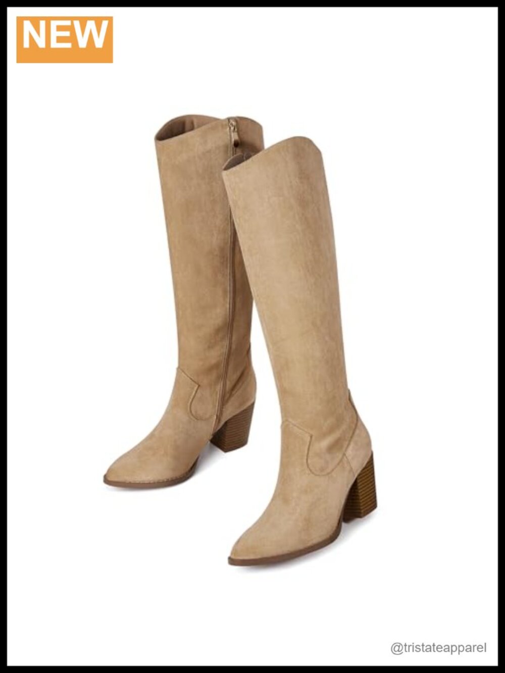 Faux Suede Knee High Block Heel Boots with Side Zipper